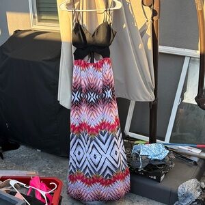 bebe Black and Multicolor Maxi Dress